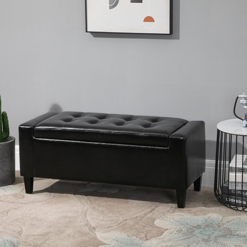 PU Leather Upholstered Lift-Top Tufted Ottoman Black