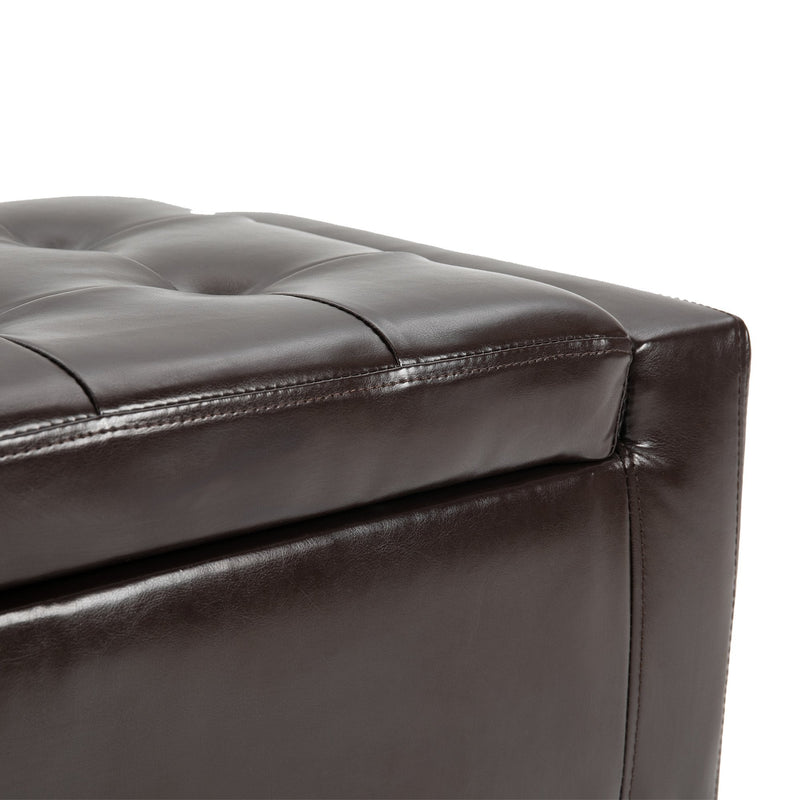PU Leather Upholstered Lift-Top Tufted Ottoman - Brown