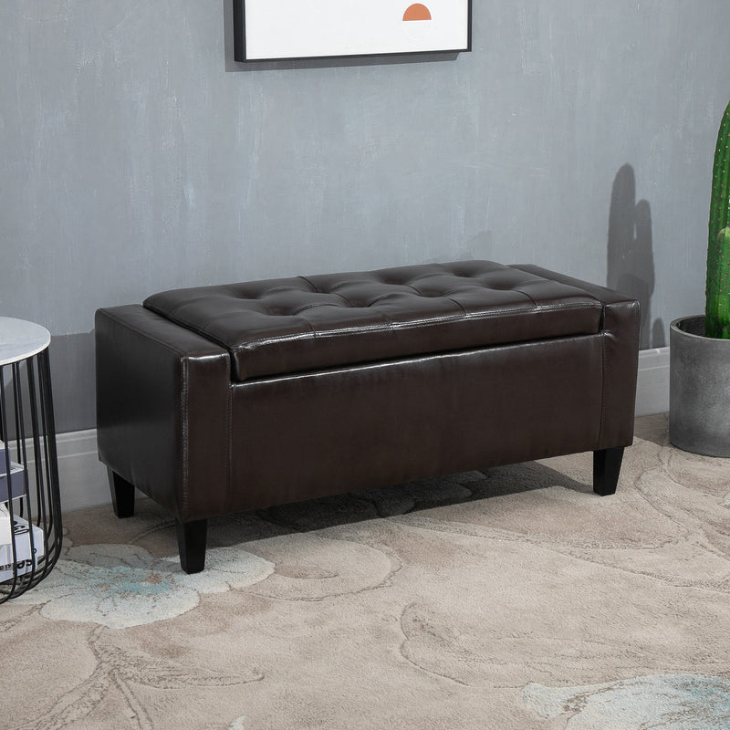PU Leather Upholstered Lift-Top Tufted Ottoman - Brown