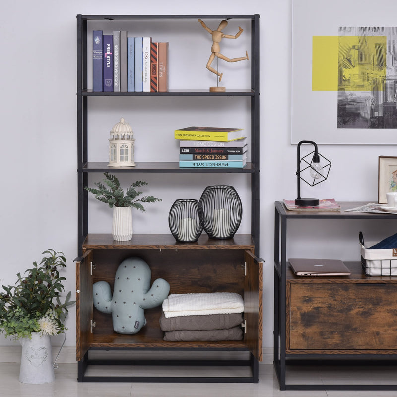 Storage Cabinet with 3 Open Shelves Cupboard Freestanding Tall Organizer Multifunctional Rack for Livingroom Bedroom Kitchen Rustic Brown w/