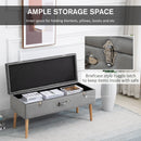 Faux Velvet Tufted Ottoman Trunk w/ Wooden Legs Grey