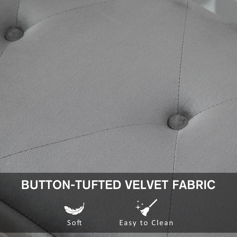 Faux Velvet Tufted Ottoman Trunk w/ Wooden Legs Grey