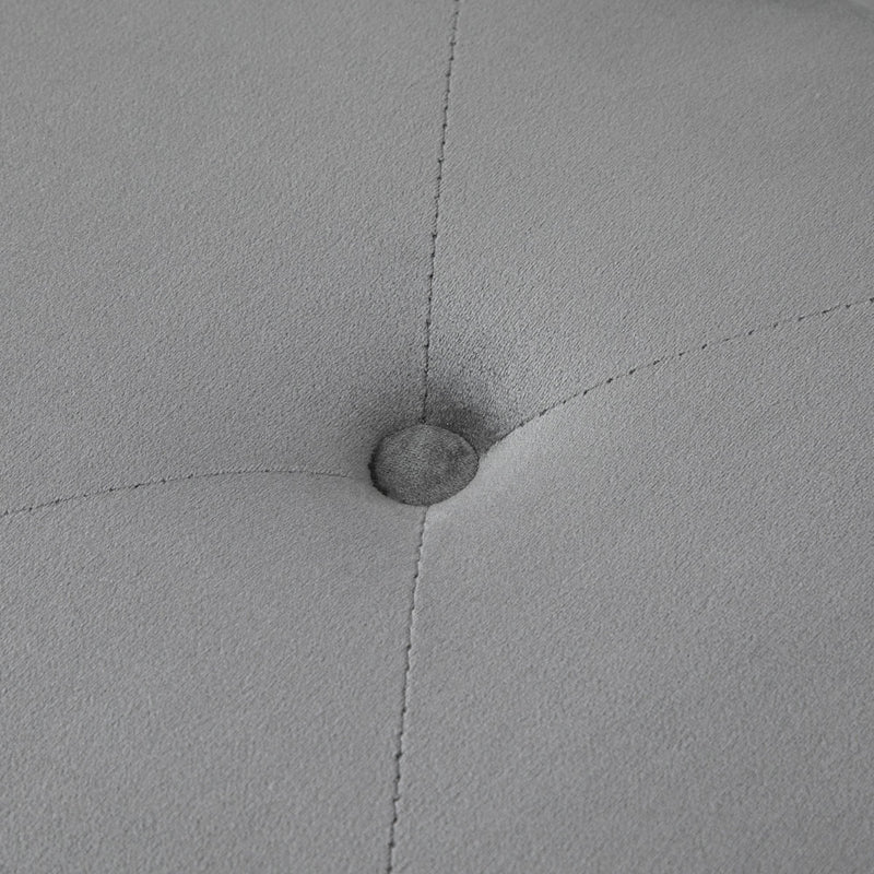 Faux Velvet Tufted Ottoman Trunk w/ Wooden Legs Grey