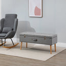 Faux Velvet Tufted Ottoman Trunk w/ Wooden Legs Grey