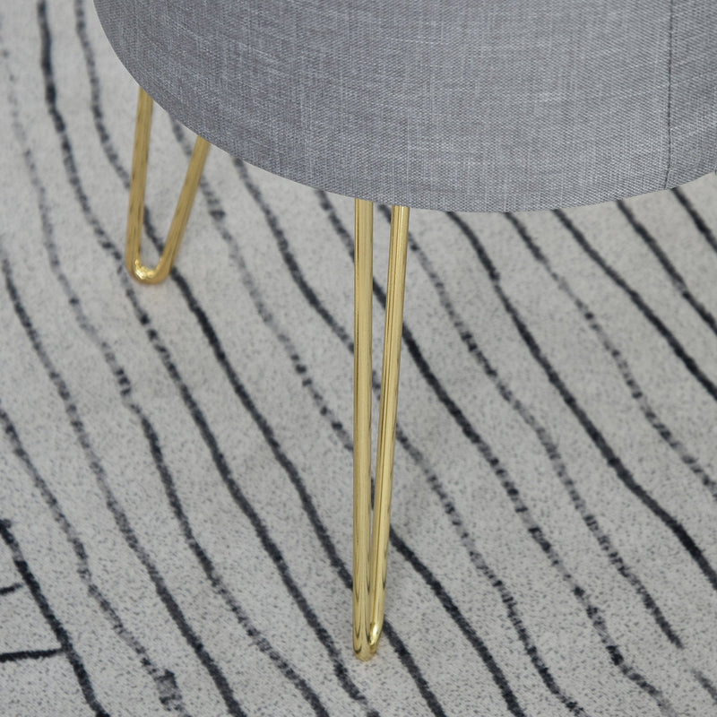 Polyester Upholstered Round Ottoman Footstool Grey/Gold