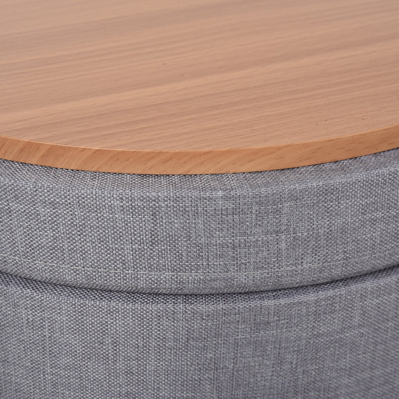 Polyester Upholstered Round Ottoman Footstool Grey/Gold