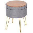 Polyester Upholstered Round Ottoman Footstool Grey/Gold