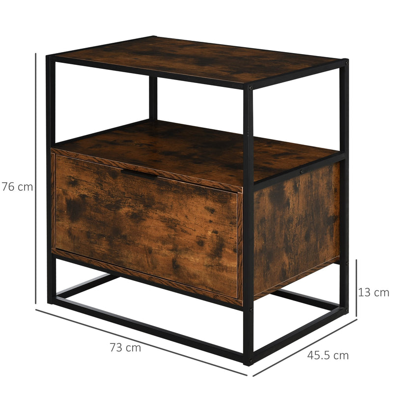Retro Industrial Side Table Metal Frame End Desk with Drawer & Shelf for Living Room, Sturdy Vintage Accent Bedroom