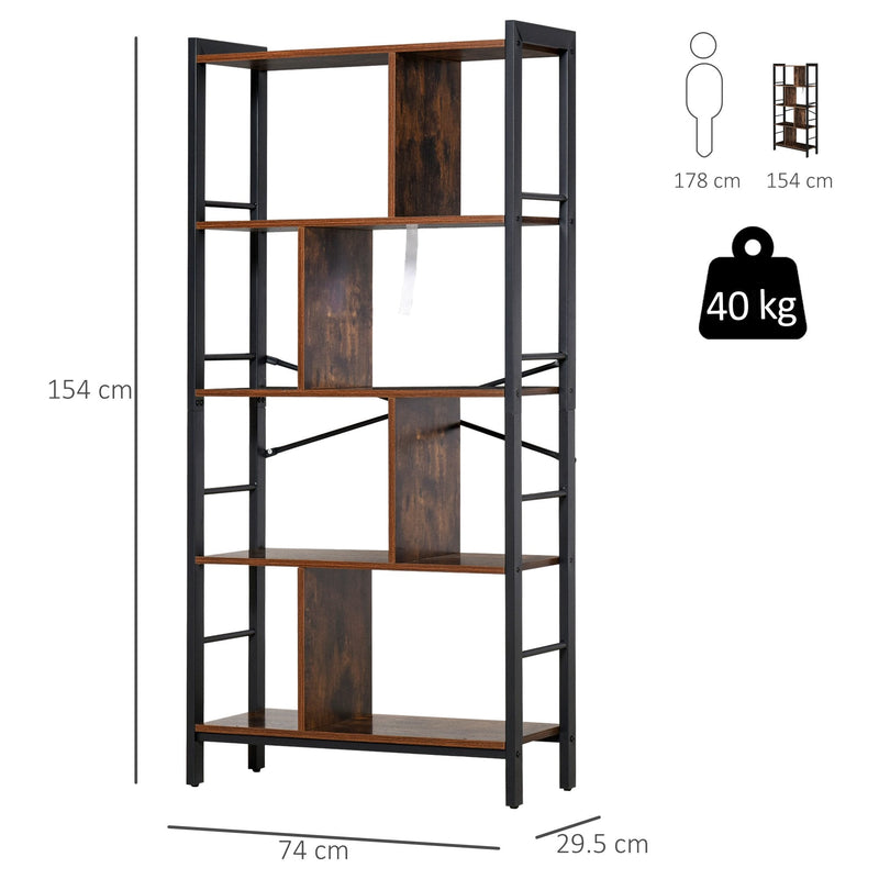 Vintage Industrial Style Storage Shelf Bookcase Closet Display Rack Kitchen Organizer with 4 Shelves, Metal Frame for Living Room Study Utility Structure
