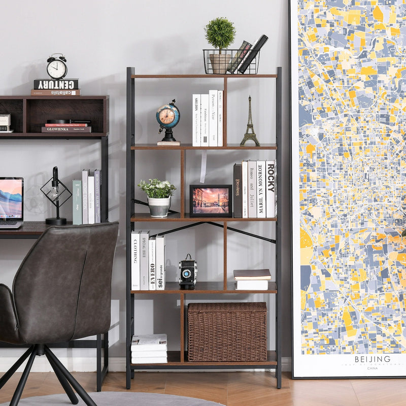 Vintage Industrial Style Storage Shelf Bookcase Closet Display Rack Kitchen Organizer with 4 Shelves, Metal Frame for Living Room Study Utility Structure