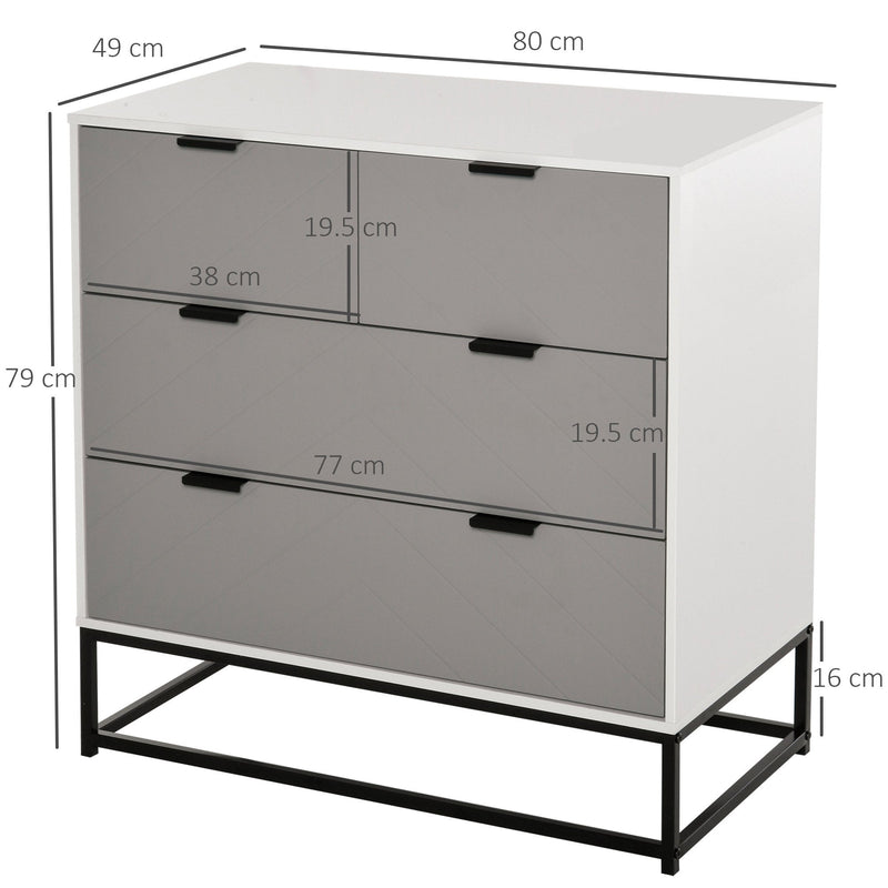 Chest of Drawers with Metal Handles Freestanding Dresser for Bedroom, Living Room Modern Wooden 4 Sideboard Bedroom