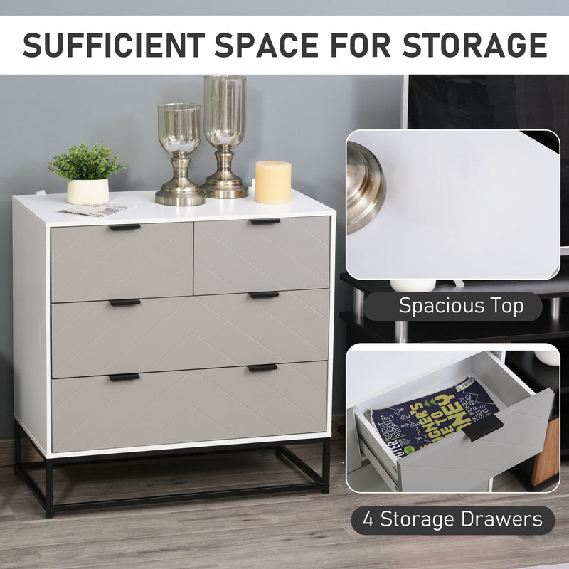 Chest of Drawers with Metal Handles Freestanding Dresser for Bedroom, Living Room Modern Wooden 4 Sideboard Bedroom