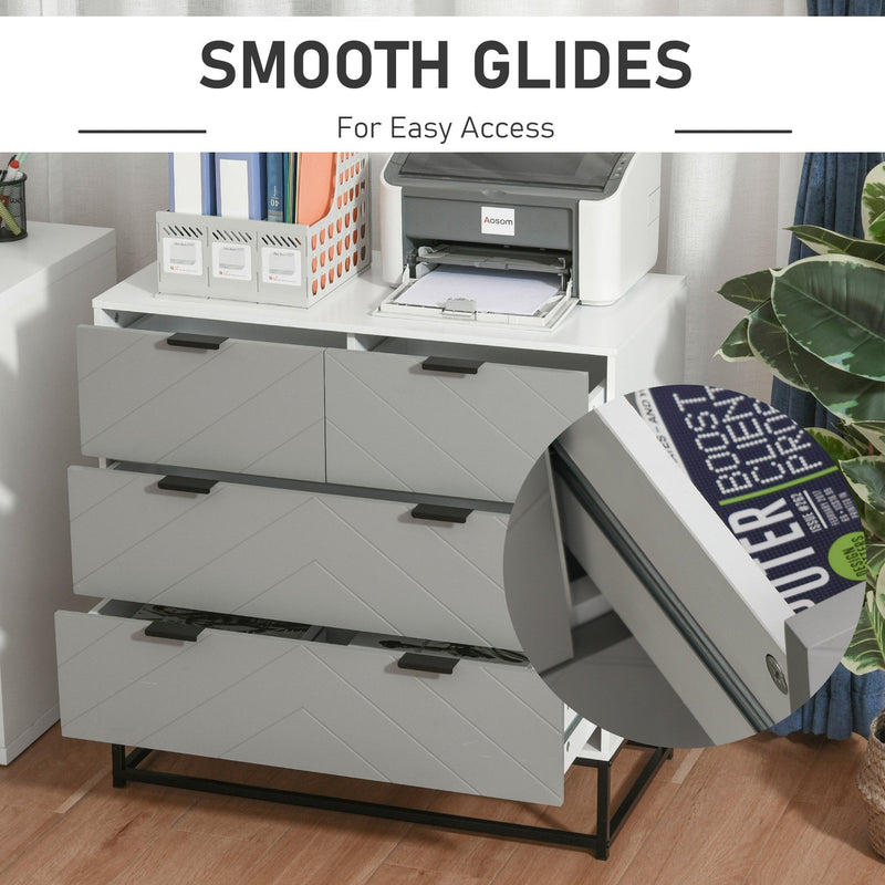 Chest of Drawers with Metal Handles Freestanding Dresser for Bedroom, Living Room Modern Wooden 4 Sideboard Bedroom