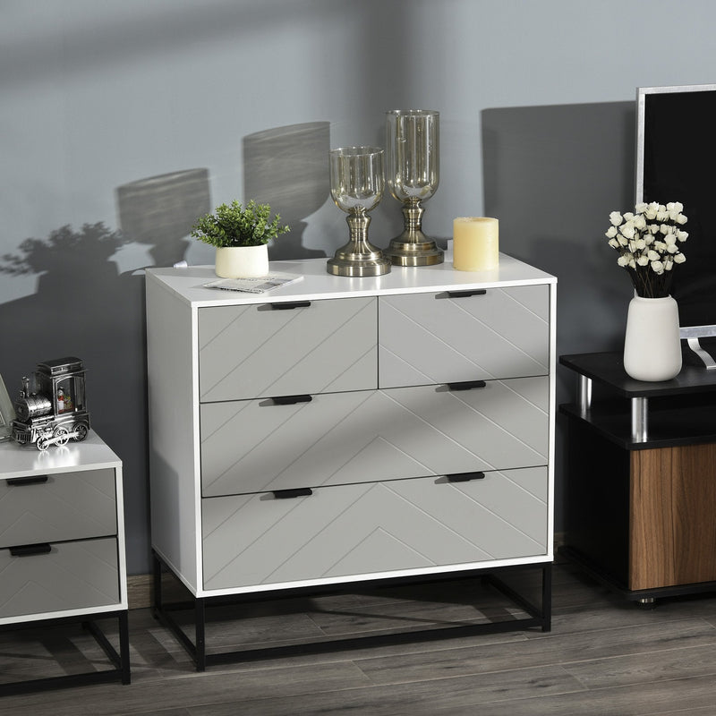 Chest of Drawers with Metal Handles Freestanding Dresser for Bedroom, Living Room Modern Wooden 4 Sideboard Bedroom