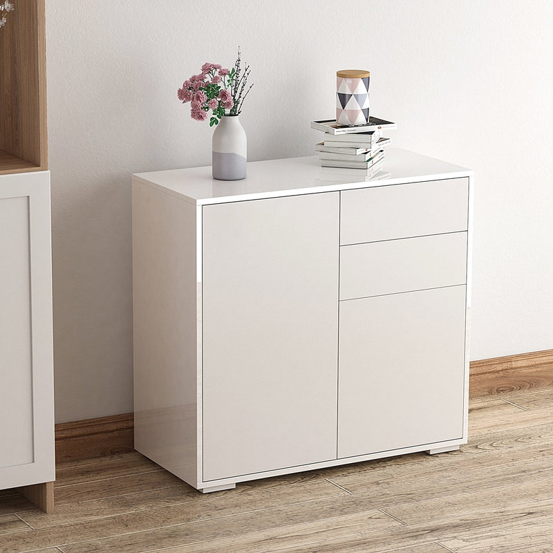 Push-Open Cabinet with 2 Drawer 2 Door Storage Cabinet for Home Office White