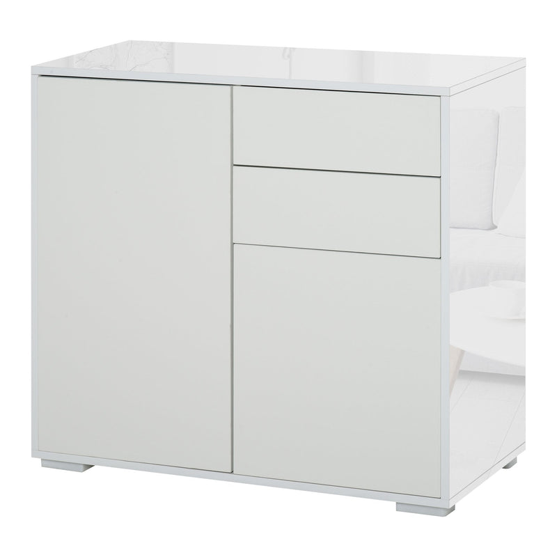 Push-Open Cabinet with 2 Drawer 2 Door Storage Cabinet for Home Office White