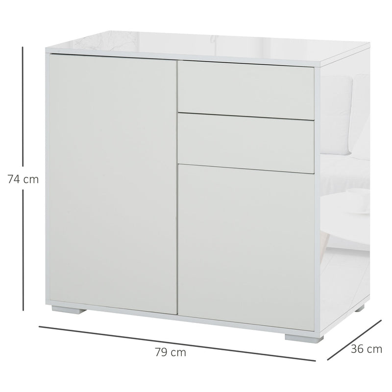 Push-Open Cabinet with 2 Drawer 2 Door Storage Cabinet for Home Office White