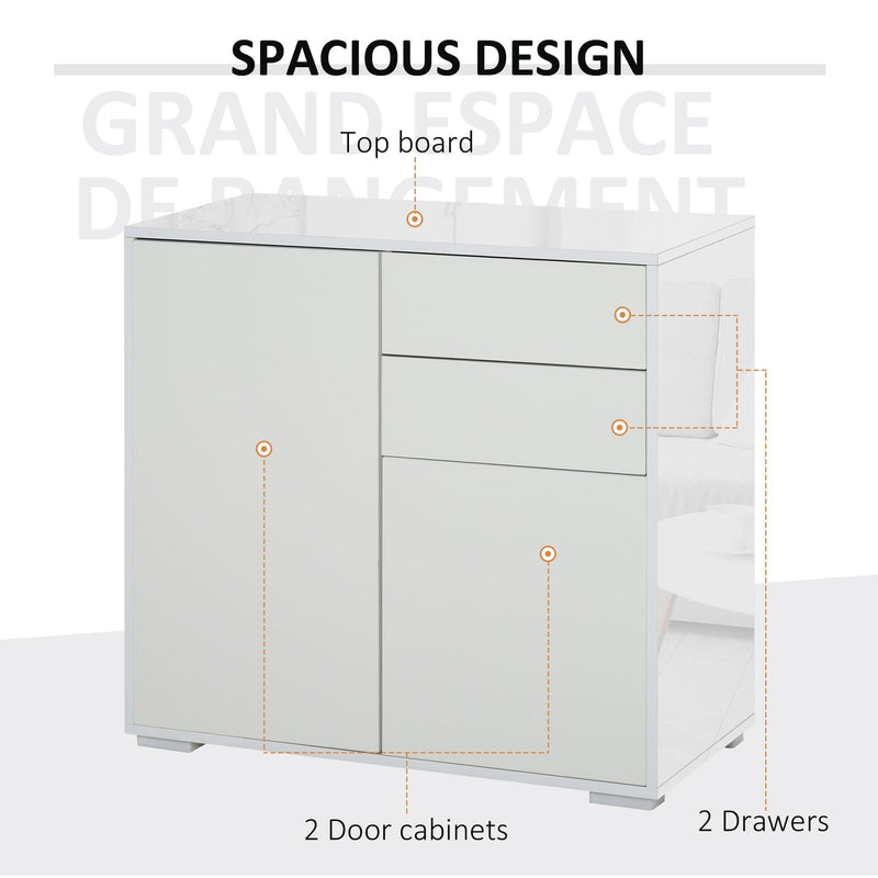 Push-Open Cabinet with 2 Drawer 2 Door Storage Cabinet for Home Office White