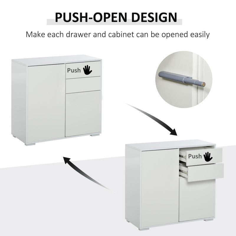 Push-Open Cabinet with 2 Drawer 2 Door Storage Cabinet for Home Office White