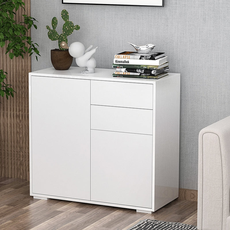 Push-Open Cabinet with 2 Drawer 2 Door Storage Cabinet for Home Office White
