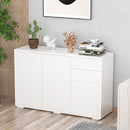 Modern Stylish Freestanding Push-Open Cabinet with 2 Drawer 2 Door Cabinet for Home Office Highlight, 117W x 36D x 74Hcm-White for Living Room, Bedroom, Bathroom, Kitchen, Highlight White and Matte White