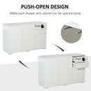 Modern Stylish Freestanding Push-Open Cabinet with 2 Drawer 2 Door Cabinet for Home Office Highlight, 117W x 36D x 74Hcm-White for Living Room, Bedroom, Bathroom, Kitchen, Highlight White and Matte White