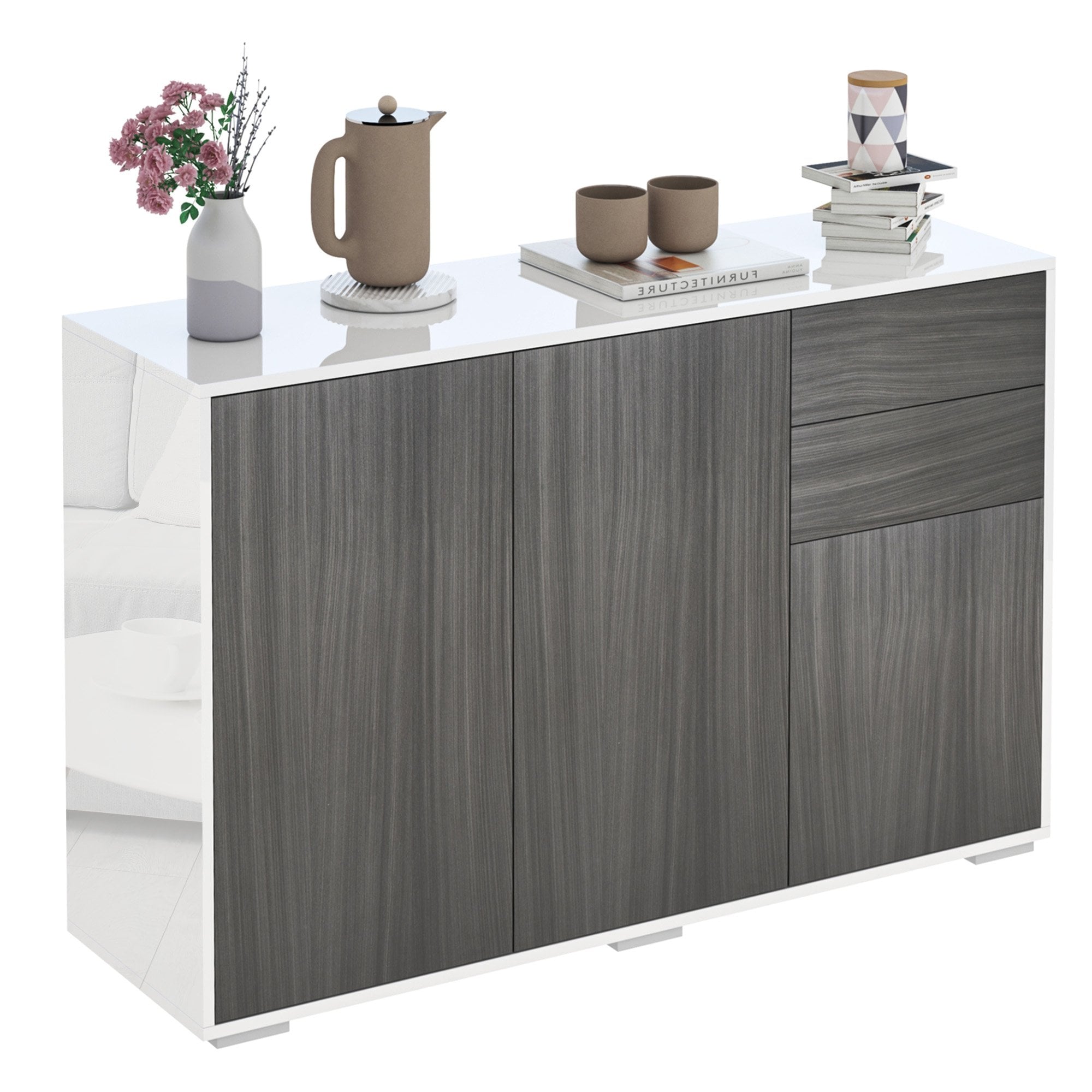 Modern Stylish Freestanding Push-Open Design Cabinet with 2 Drawer, 2