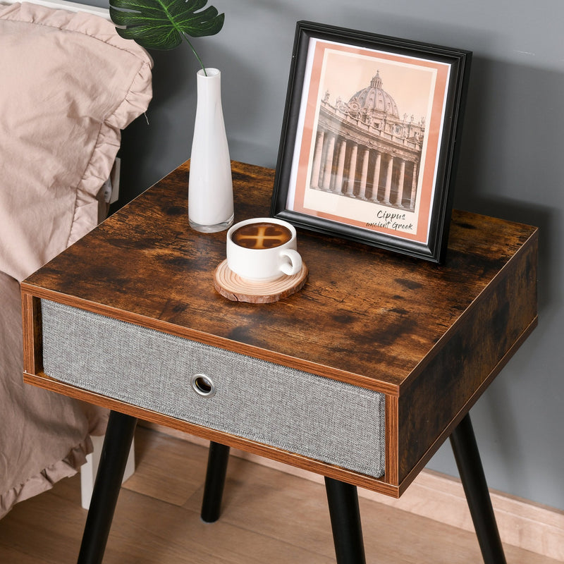 Side Table, Nightstand, End Table with Removable Fabric Drawer, Retro Style Accent Furniture with Wooden Legs, Rustic Brown and Black Chic Legs