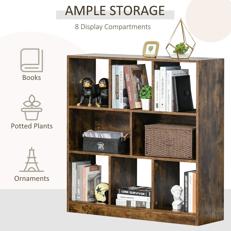 Storage Shelf 3-Tier Bookcase Display Rack Home Organizer for Home Office, Living Room, Playroom, Rustic Brown Office