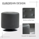 360 Swivel Foot Stool Round PU Ottoman with Thick Sponge Padding and Solid Steel Base, Grey &