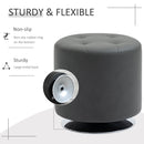 360 Swivel Foot Stool Round PU Ottoman with Thick Sponge Padding and Solid Steel Base, Grey &