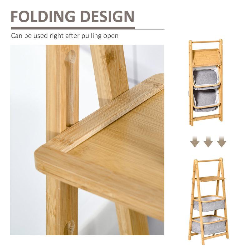 Bamboo Foldable Ladder Storage Shelf 3-Tier Organizer Shelves