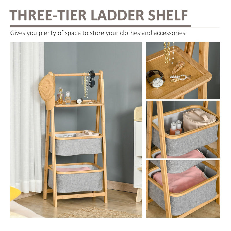 Bamboo Foldable Ladder Storage Shelf 3-Tier Organizer Shelves
