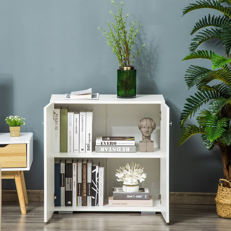 Storage Cabinet with 2 Shelves and Doors, Wooden Sideboard, Freestanding Kitchen Cupboard, Bookcase for Living Room, Bedroom, Hallway and Kitchen, White w/ Door Sideboard Cupboard