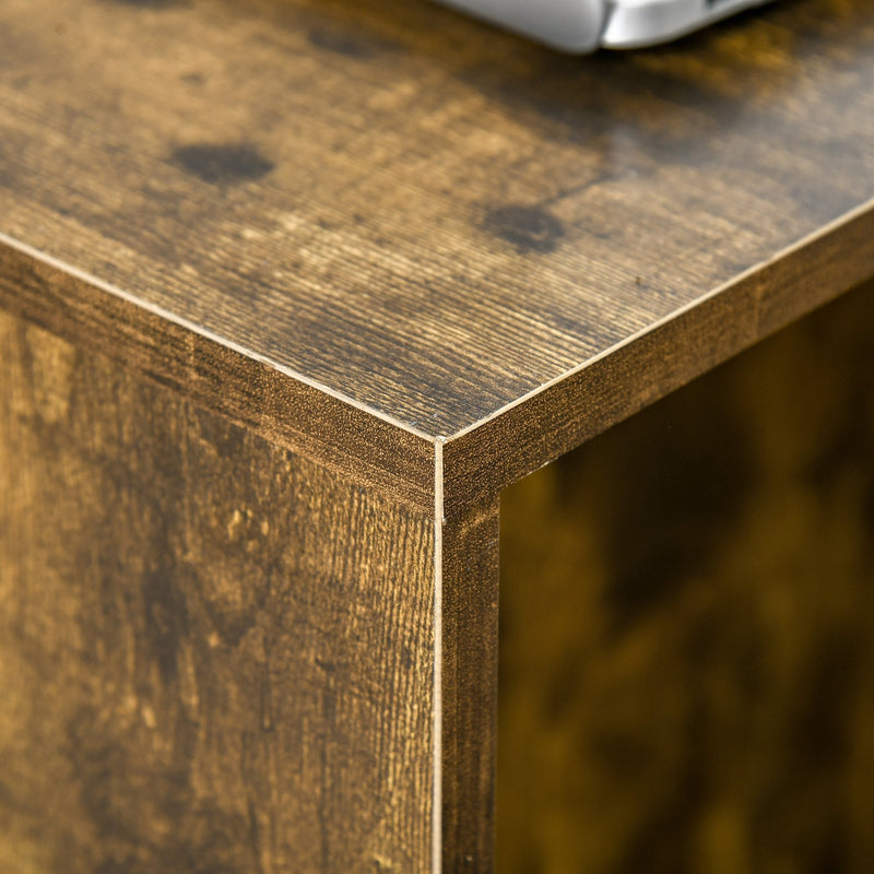 Mobile Sofa Side Table C-Shape End Table with Storage and Casters for Laptop Coffee Snack, Rustic Brown w/ Casters