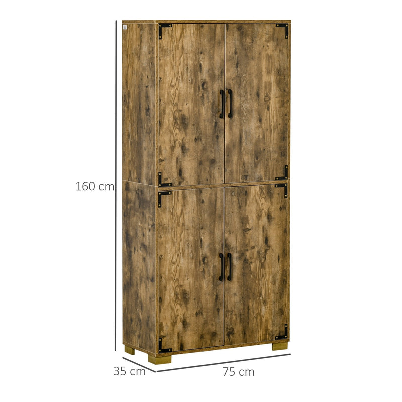 Farmhouse Style Tall Cupboard 4-Door Cabinet with Storage Shelves for Bedroom & Living Room, Rustic Wood Effect Room