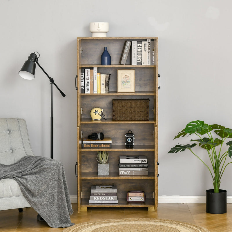 Farmhouse Style Tall Cupboard 4-Door Cabinet with Storage Shelves for Bedroom & Living Room, Rustic Wood Effect Room