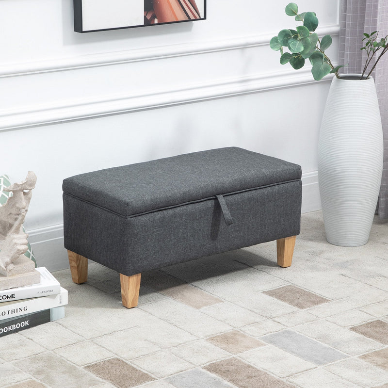 Linen Storage Ottoman Padded Footstool with Rubberwood Legs Ideal for Toy Box, Bed End, Shoe Bench, Seating Box Chest