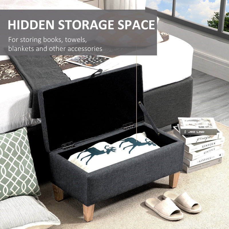 Linen Storage Ottoman Padded Footstool with Rubberwood Legs Ideal for Toy Box, Bed End, Shoe Bench, Seating Box Chest
