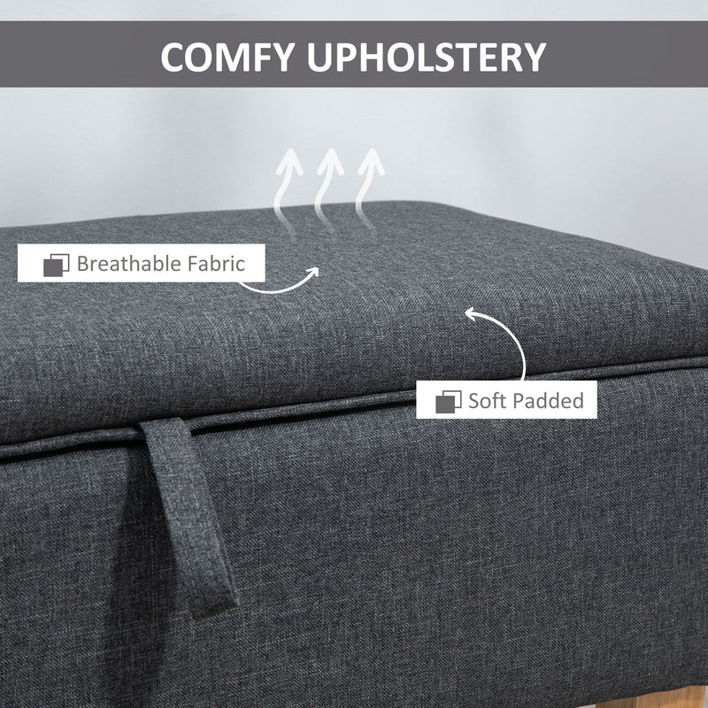 Linen Storage Ottoman Padded Footstool with Rubberwood Legs Ideal for Toy Box, Bed End, Shoe Bench, Seating Box Chest