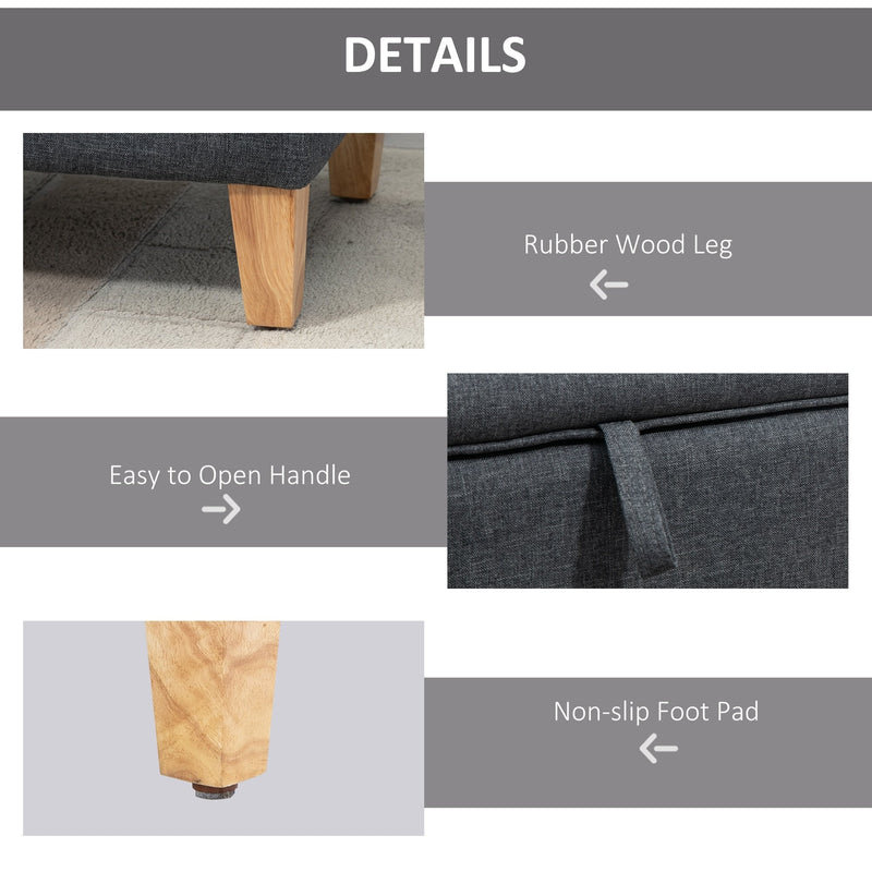 Linen Storage Ottoman Padded Footstool with Rubberwood Legs Ideal for Toy Box, Bed End, Shoe Bench, Seating Box Chest