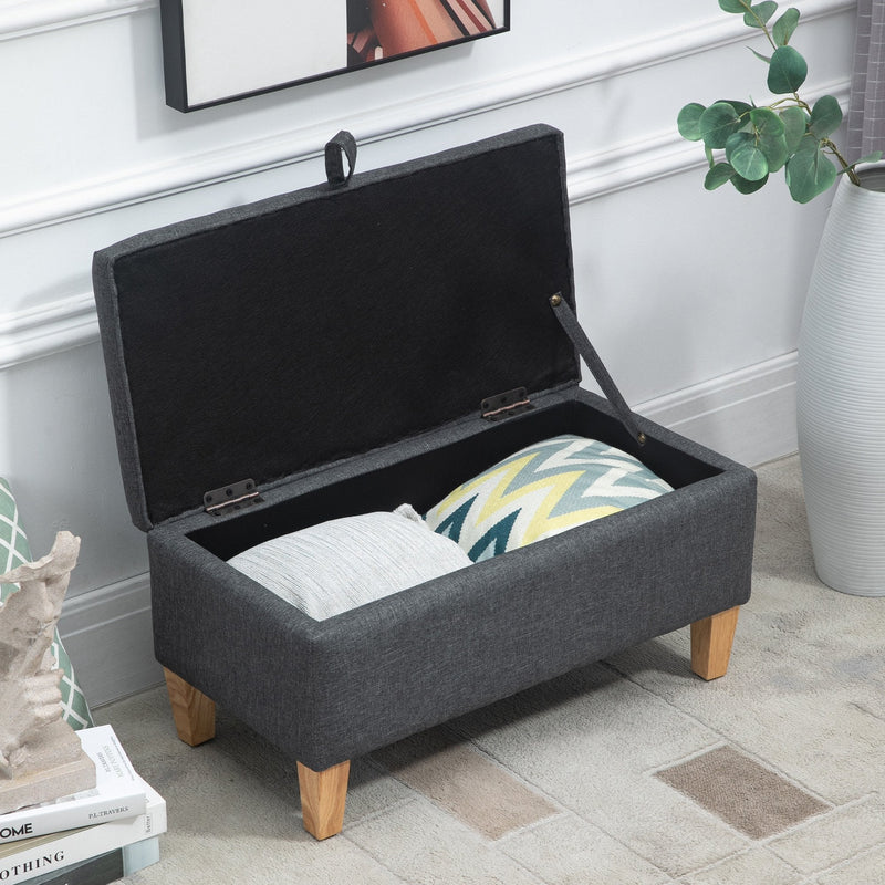 Linen Storage Ottoman Padded Footstool with Rubberwood Legs Ideal for Toy Box, Bed End, Shoe Bench, Seating Box Chest