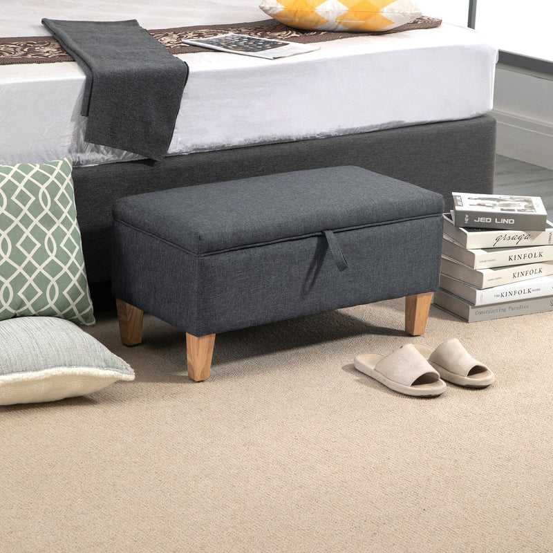 Linen Storage Ottoman Padded Footstool with Rubberwood Legs Ideal for Toy Box, Bed End, Shoe Bench, Seating Box Chest