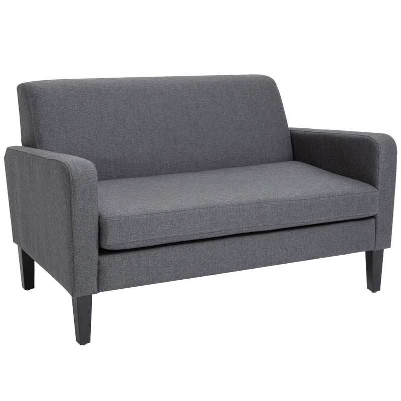 Modern Two Seater Loveseat Upholstery Fabric Double Sofa Compact Design Wooden Frame for Small Space, Living Room & Hallway, Charcoal Grey Room