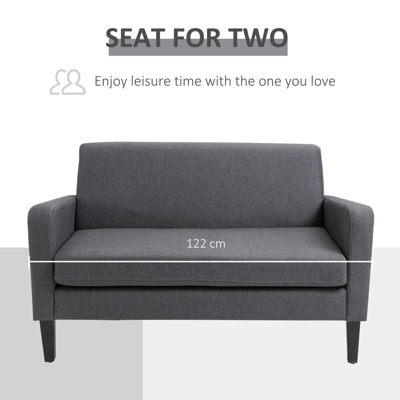 Modern Two Seater Loveseat Upholstery Fabric Double Sofa Compact Design Wooden Frame for Small Space, Living Room & Hallway, Charcoal Grey Room