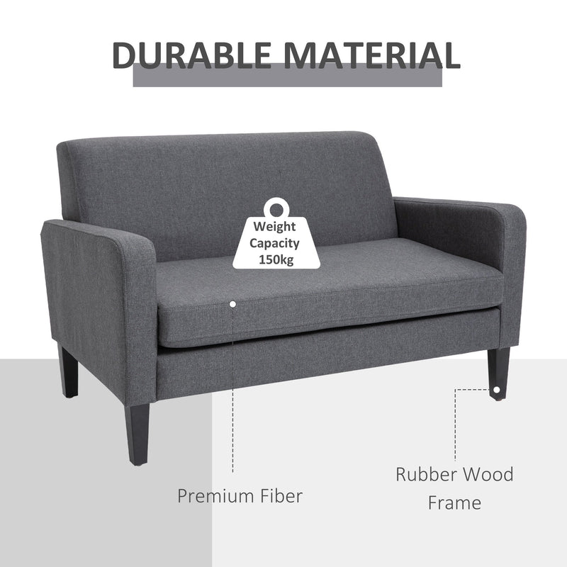 Modern Two Seater Loveseat Upholstery Fabric Double Sofa Compact Design Wooden Frame for Small Space, Living Room & Hallway, Charcoal Grey Room