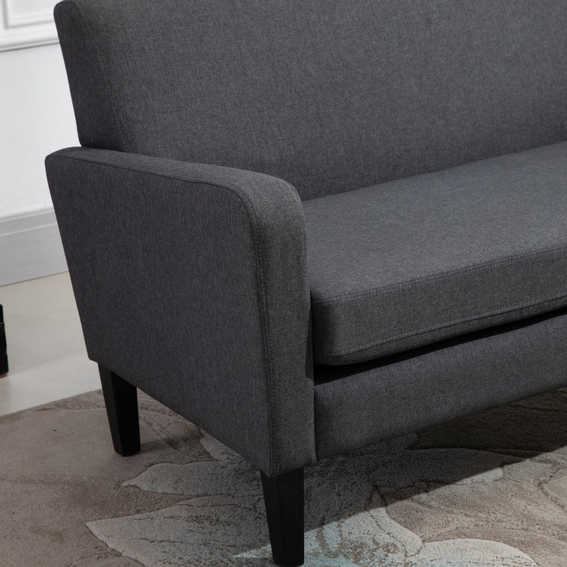 Modern Two Seater Loveseat Upholstery Fabric Double Sofa Compact Design Wooden Frame for Small Space, Living Room & Hallway, Charcoal Grey Room
