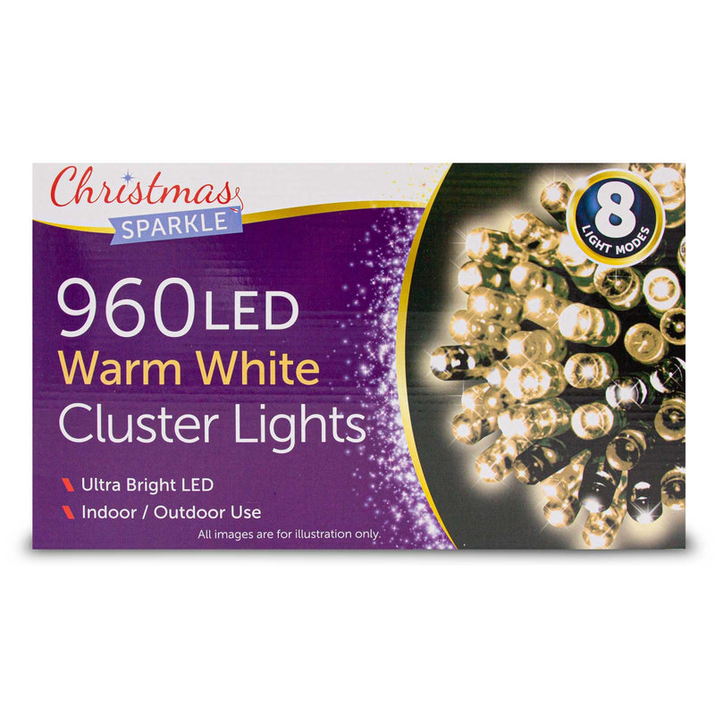 Christmas Sparkle Indoor and Outdoor Cluster Lights x 960 with Warm White LEDs - Mains Operated