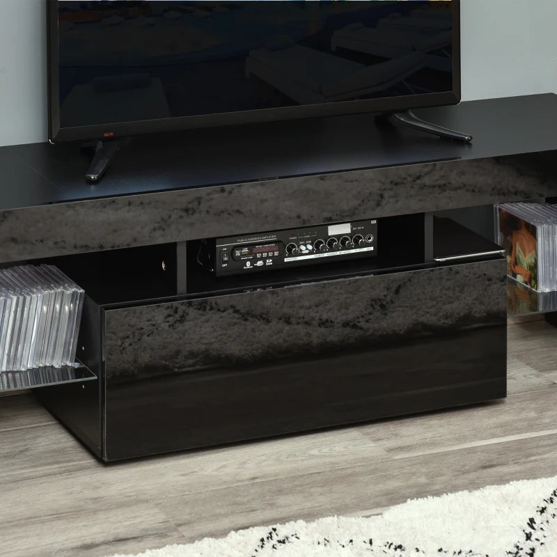 HOMCOM TV Stand High Gloss with LEDs 130cm - Black