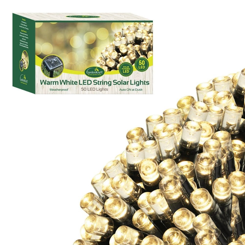 GardenKraft Solar String Lights x 50 Warm White LEDs